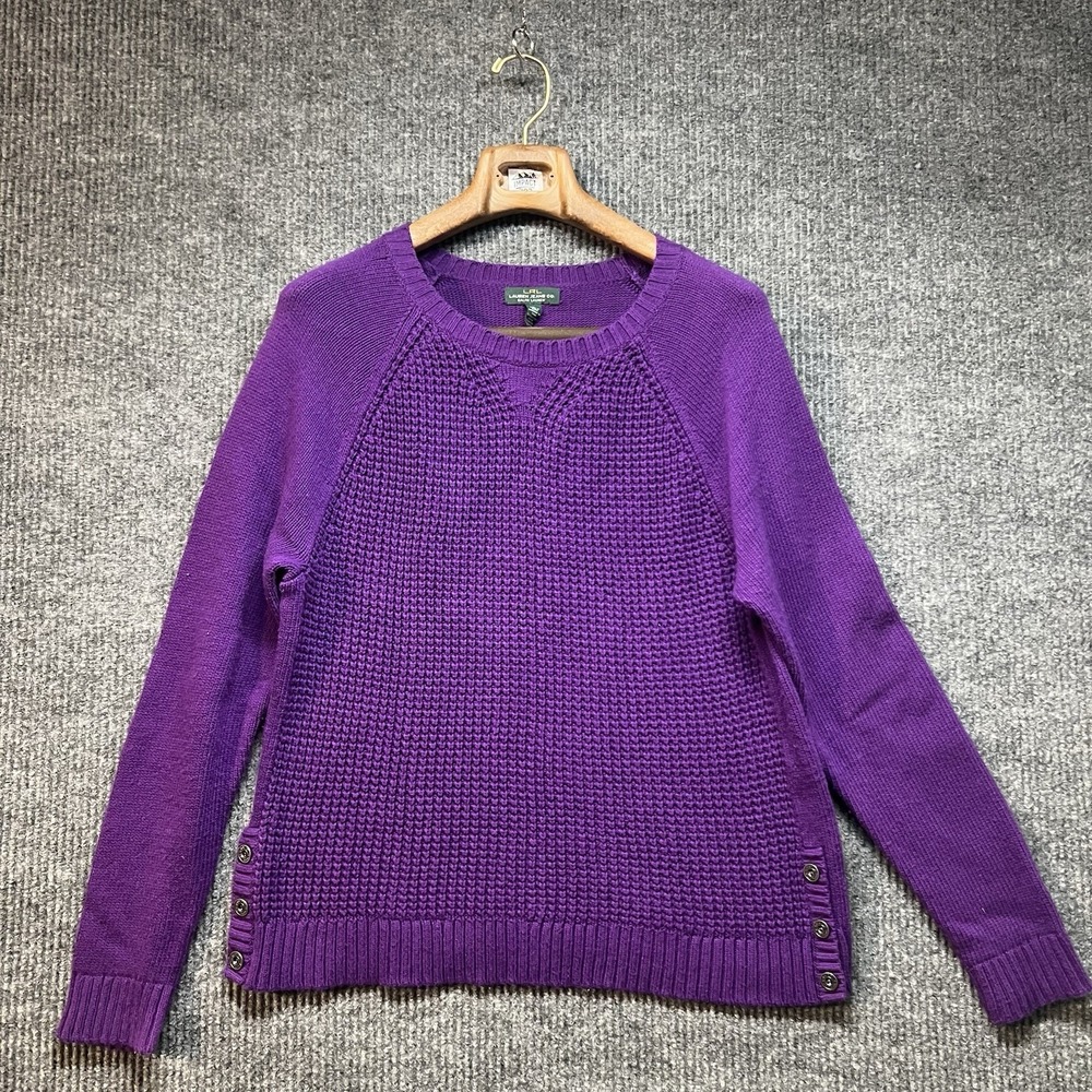 Lauren Ralph Lauren Sweater Womens Large Purple Long Sleeve Waffle Knit Casual‎